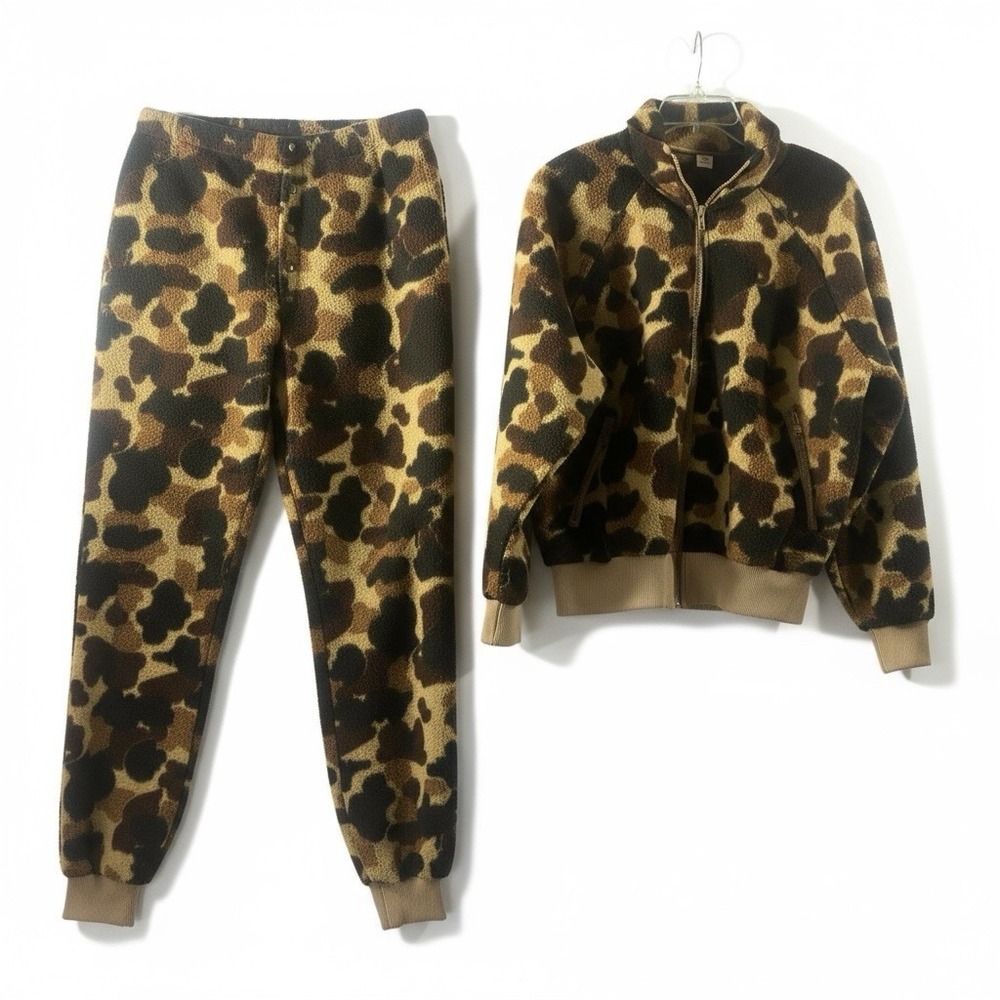 Vintage 1970's Columbia Sportswear Duck Camo Fleece Sweatsuit Men's Medium - Picture 3 of 16